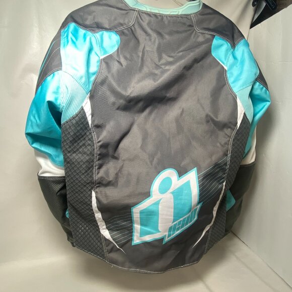 ICON Women's Overlord Gray Turquoise Motorcycle Riding Jacket and Gloves Size M - Picture 6 of 9
